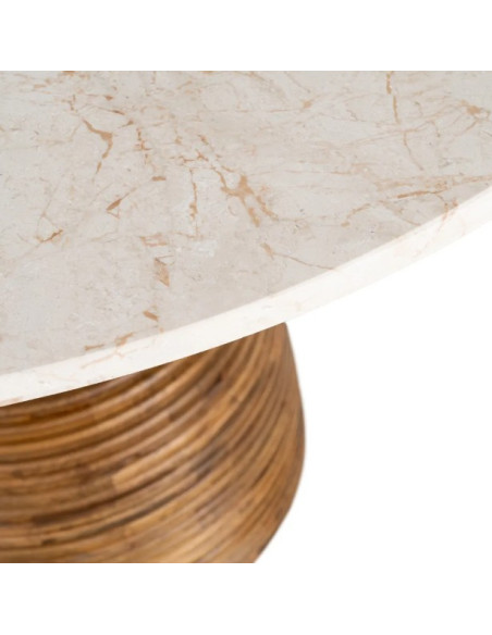 Table à Manger Ronde Signature en Marbre Naturel & Bois de Manguier Ø120 cm