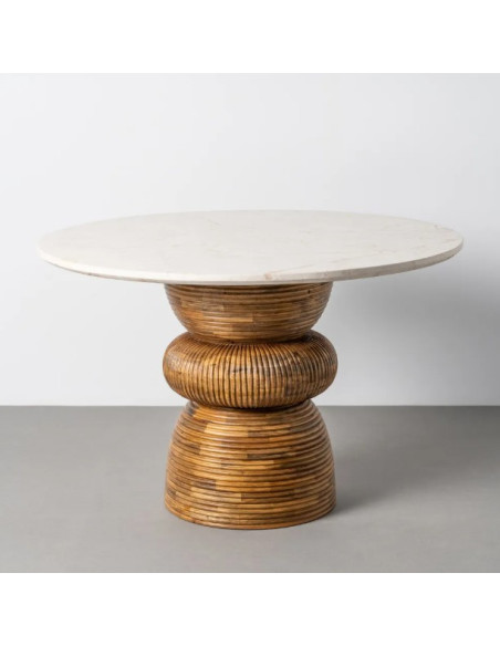 Table à Manger Ronde Signature en Marbre Naturel & Bois de Manguier Ø120 cm