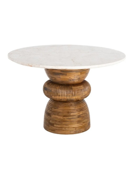 Table à Manger Ronde Signature en Marbre Naturel & Bois de Manguier Ø120 cm