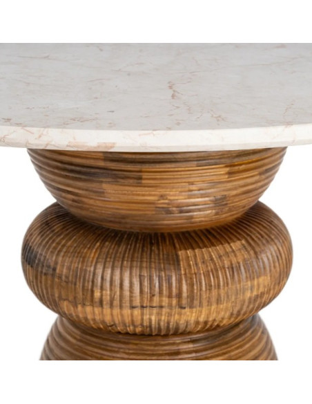 Table à Manger Ronde Signature en Marbre Naturel & Bois de Manguier Ø120 cm