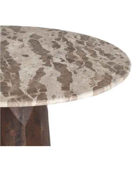 Table à Manger Ronde Facettée en Marbre Naturel & Bois de Manguier Ø120 cm