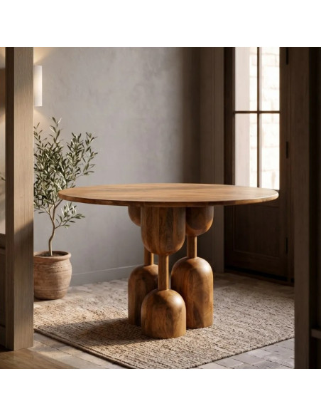 Table à Manger Ronde Totem en Bois de Manguier Ø120 cm