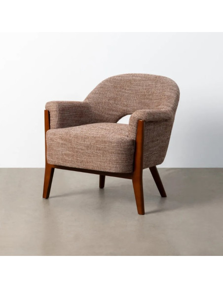 Fauteuil en tissu beige et bois – 75 x 74 x 76 cm