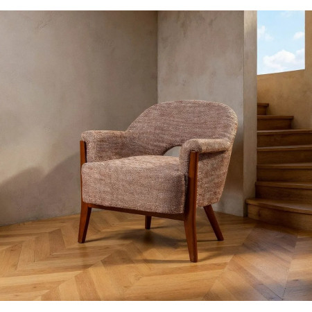 Fauteuil en tissu beige et bois – 75...