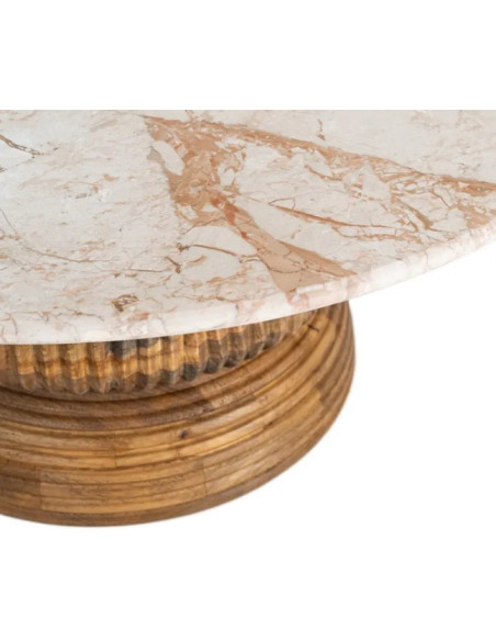 Table Basse Ronde Signature en Marbre Naturel & Bois de Manguier Ø80 cm