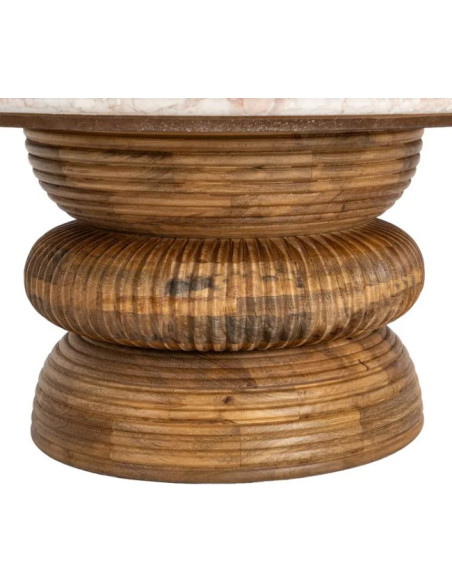 Table Basse Ronde Signature en Marbre Naturel & Bois de Manguier Ø80 cm