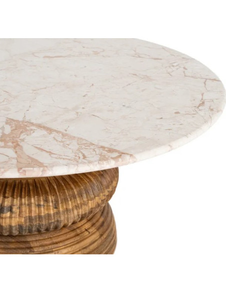 Table Basse Ronde Signature en Marbre Naturel & Bois de Manguier Ø80 cm