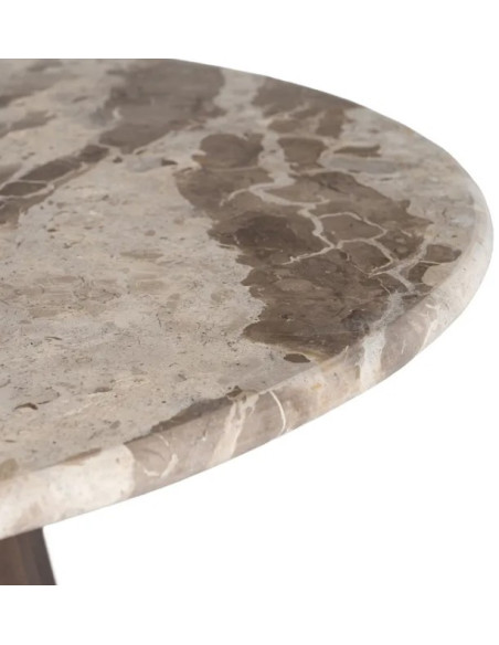 Table Basse Ronde Facettée en Marbre Naturel & Bois de Manguier Ø90 cm