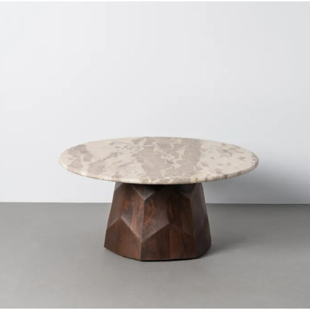 Table Basse Ronde Facettée en Marbre...