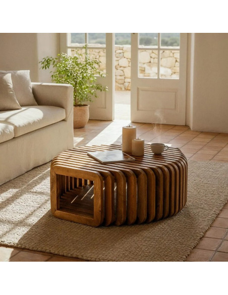 Table Basse Héli en Bois de Manguier avec Rangement