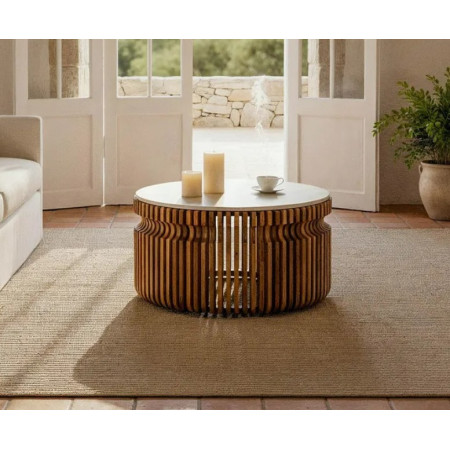 Table Basse Ronde Graphique en Marbre...