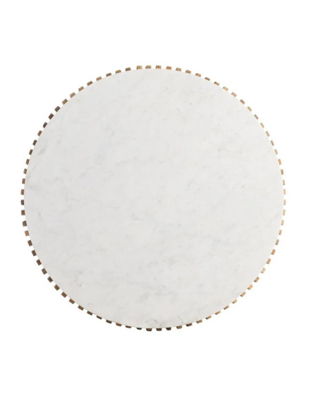 Table Basse Ronde Graphique en Marbre Naturel & Bois de Manguier Ø80 cm