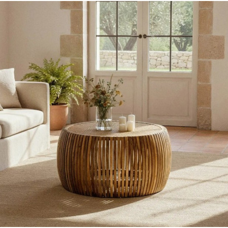 Table Basse Ronde en Bois de Manguier...