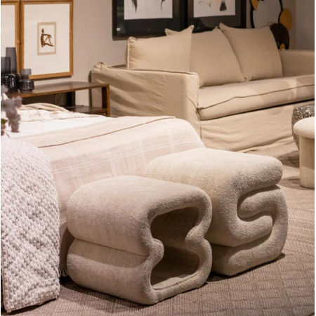 Pouf en Tissu Beige 45 cm
