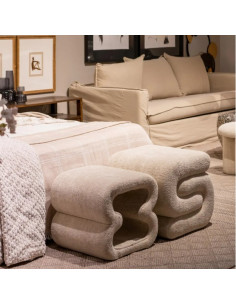 Pouf en Tissu Beige 51 cm 2