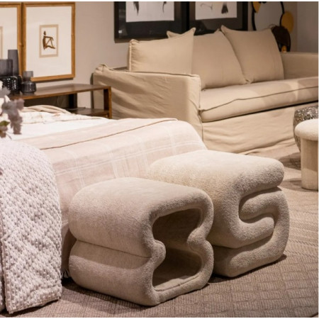 Pouf en Tissu Beige 51 cm