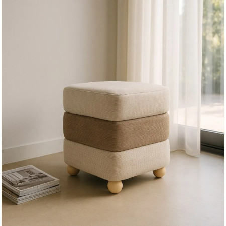 Pouf en Tissu Beige et Marron 50 cm