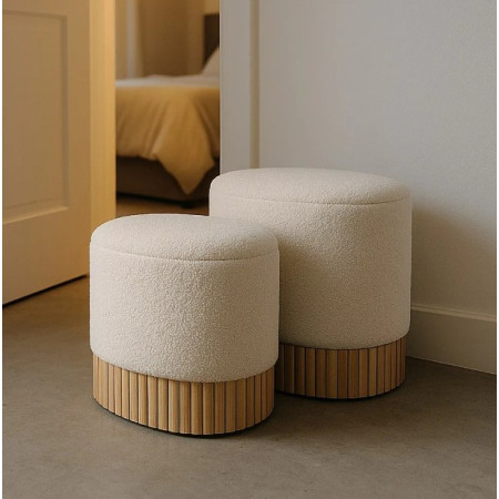 Lot de 2 Poufs Coffres en Tissu Écru