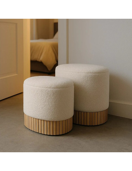 Lot de 2 Poufs Coffres en Tissu Écru
