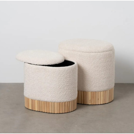 Lot de 2 Poufs Coffres en Tissu Écru
