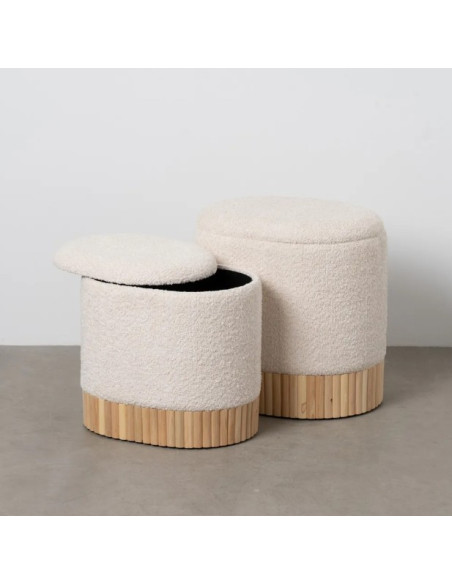 Lot de 2 Poufs Coffres en Tissu Écru