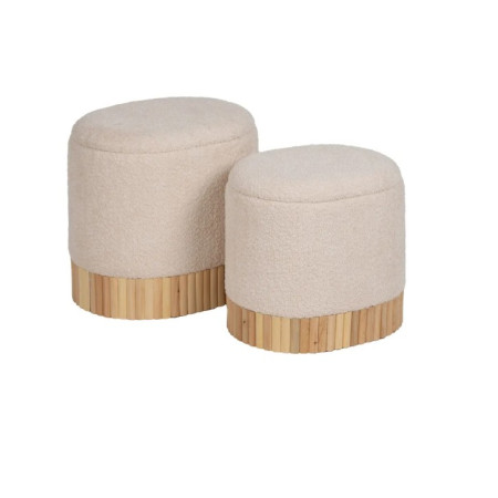 Lot de 2 Poufs Coffres en Tissu Écru