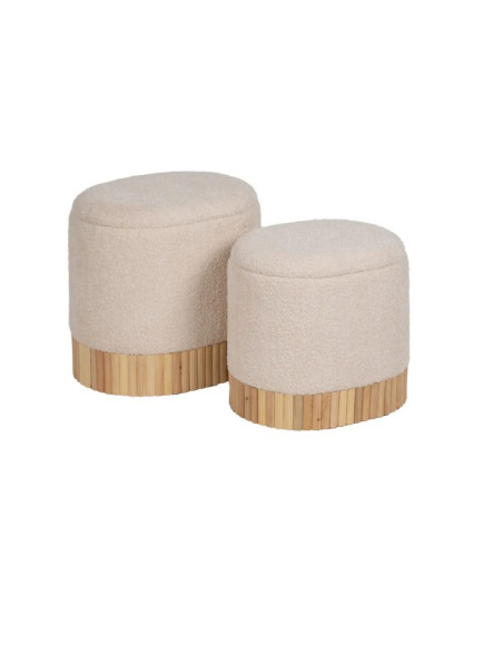 Lot de 2 Poufs Coffres en Tissu Écru