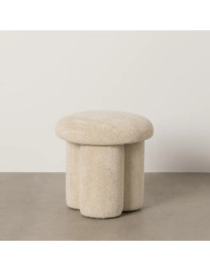 Pouf en Tissu Beige Rond 41 cm