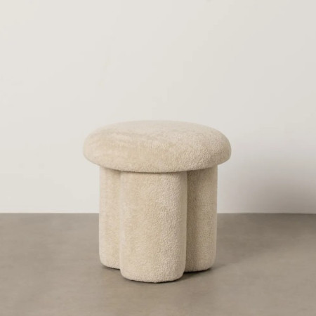Pouf en Tissu Beige Rond 41 cm