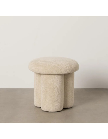 Pouf en Tissu Beige Rond 41 cm