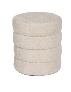 Pouf Rond en Tissu Beige 42 cm 2