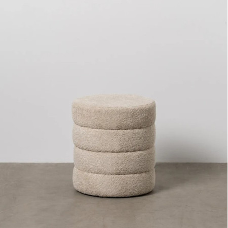 Pouf Rond en Tissu Beige 42 cm