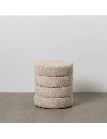 Pouf Rond en Tissu Beige 42 cm