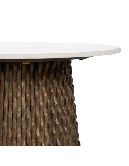 Table basse ronde en marbre et bois de manguier "Ananas" – Design sculptural | Maison d'un Rêve