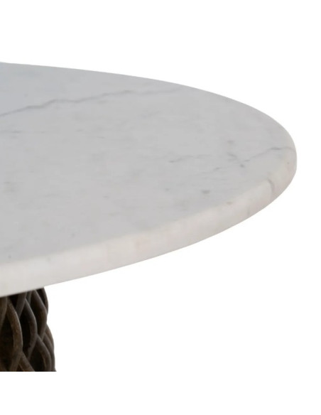 Table basse ronde en marbre et bois de manguier "Ananas" – Design sculptural | Maison d'un Rêve