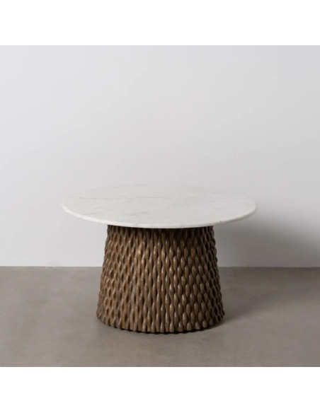 Table basse ronde en marbre et bois de manguier "Ananas" – Design sculptural | Maison d'un Rêve
