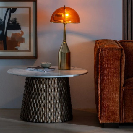 Table basse ronde en marbre et bois...