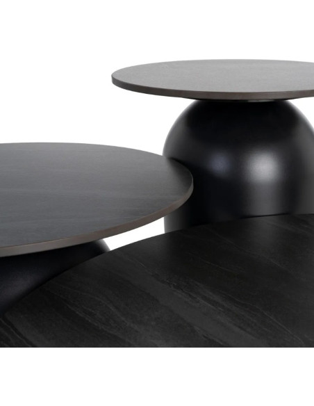 Ensemble de 3 tables basses en pierre frittée – Beige ou noir
