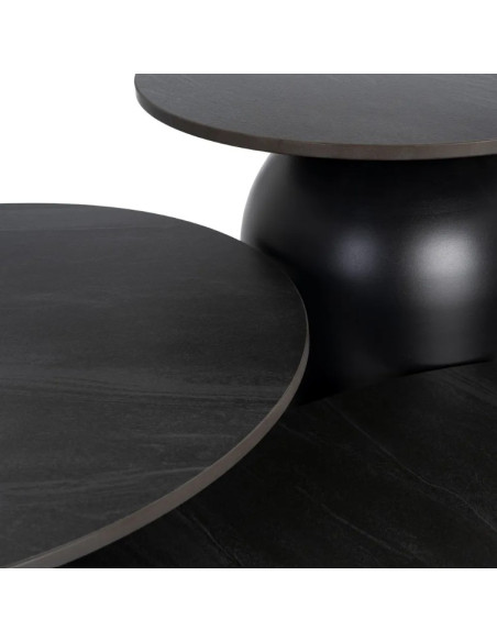 Ensemble de 3 tables basses en pierre frittée – Beige ou noir