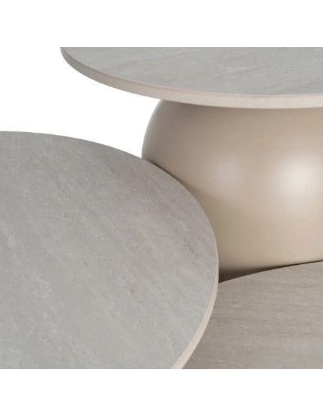 Ensemble de 3 tables basses en pierre frittée – Beige ou noir