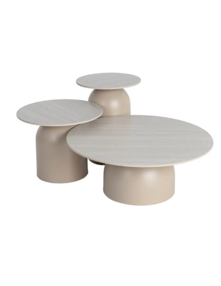 Ensemble de 3 tables basses en pierre frittée – Beige ou noir