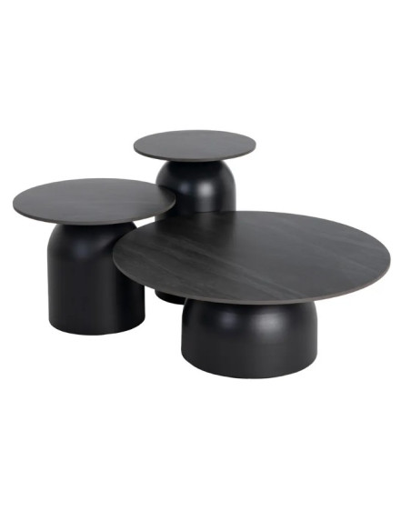 Ensemble de 3 tables basses en pierre frittée – Beige ou noir