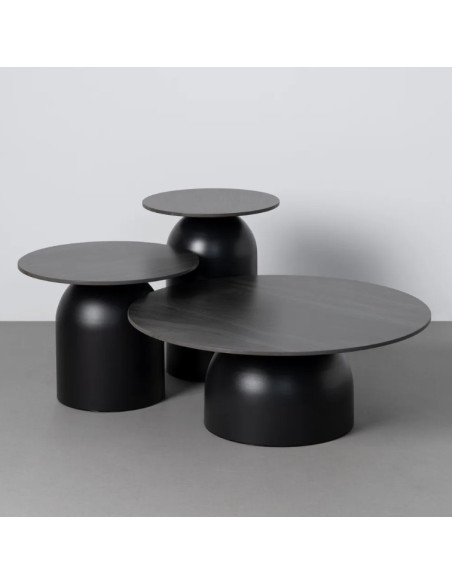 Ensemble de 3 tables basses en pierre frittée – Beige ou noir