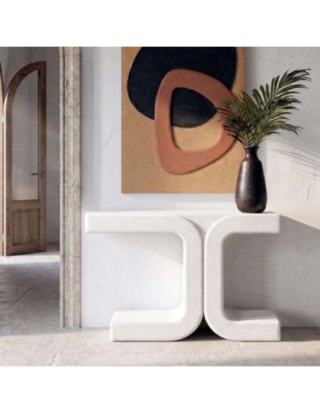 Console design blanche aux formes arrondies – 120 cm