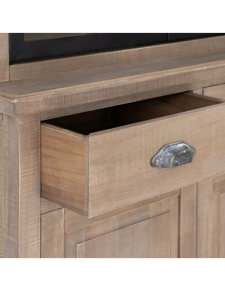 Vitrine en bois de pin naturel et noir COTTAGE – 198 cm