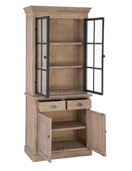 Vitrine en bois de pin naturel et noir COTTAGE – 198 cm