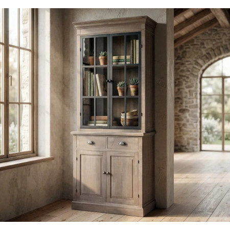 Vitrine en bois de pin naturel et...