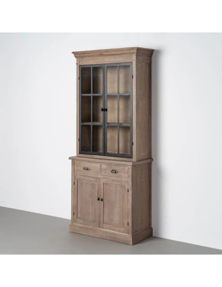 Vitrine en bois de pin naturel et noir COTTAGE – 198 cm