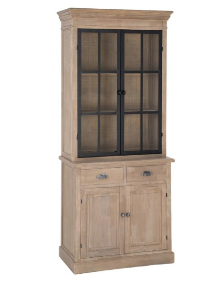 Vitrine en bois de pin naturel et noir COTTAGE – 198 cm