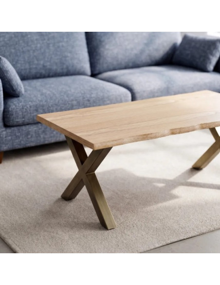 Table basse rectangulaire effet bois et métal – 110 cm